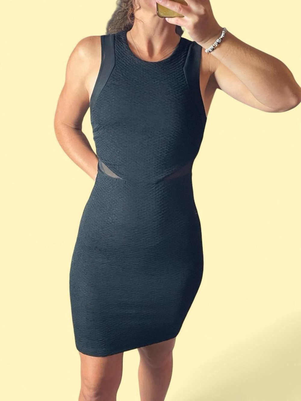 Topshop Black Textured Mesh Cutout Bodycon Mini Dress Size 2